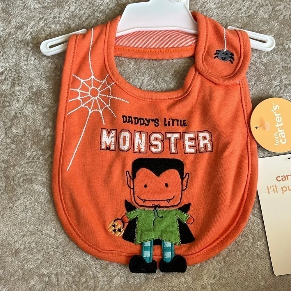 Brand New Set of 2 Carter’s Cloth Baby Bibs Orange Halloween Tiger Jungle Animal